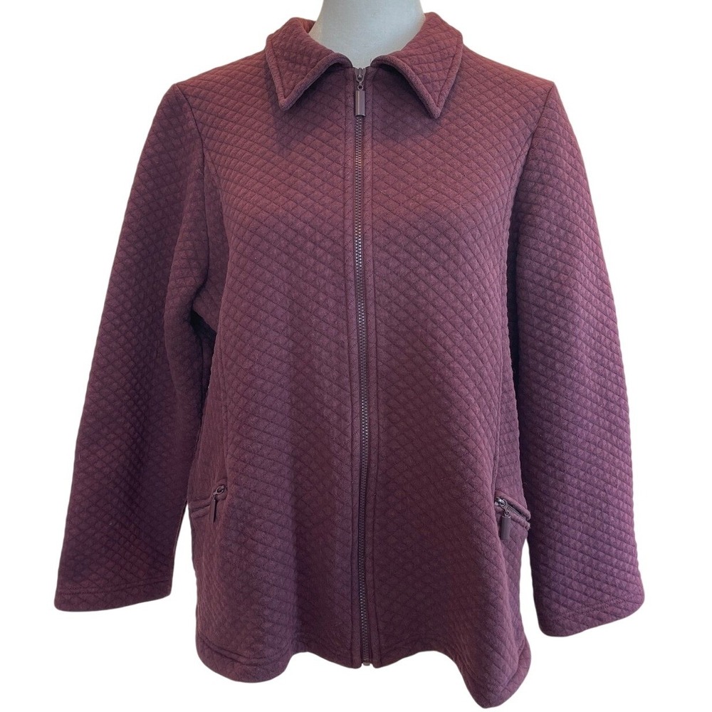 Itsu‎ Women Plum Burgundy Quilted Full Zip Jacket Textured Collar Size 12